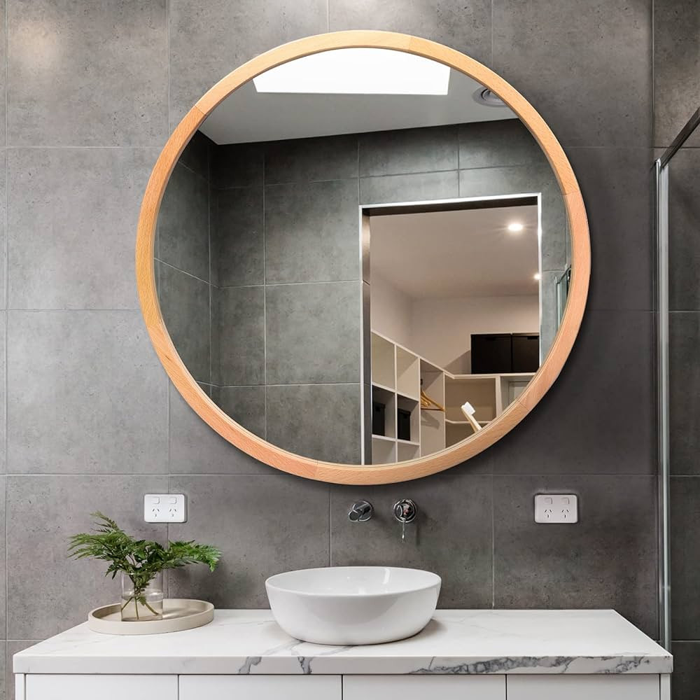 FUWU HOME Wood Round Mirror 24" Circle Wall Mirror Farmhouse Bathroom Vanity Mirror for Living Ro... | Amazon (CA)