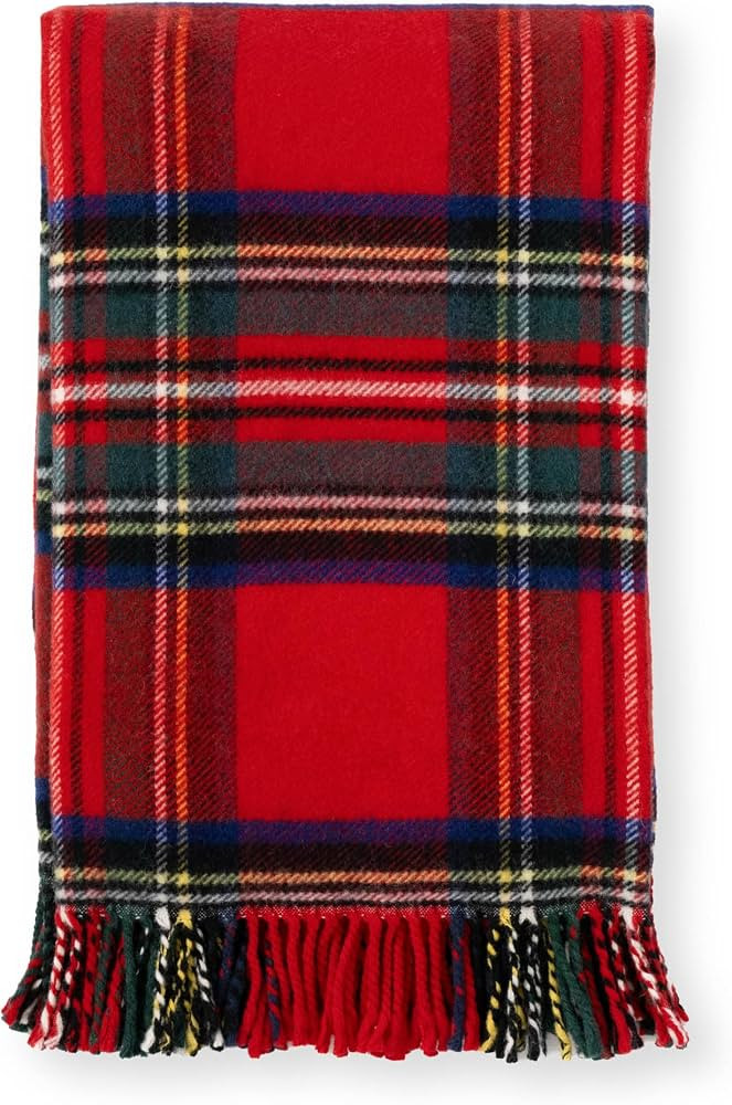 Hofdeco Premium Merino Wool Tartan Plaid Throw Blanket, 50x70, Red Navy | Amazon (US)