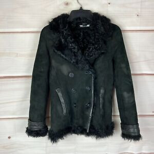 Theory Lamb Suede Fur Lined Jacket Womens Small Black Double Breasted Collar | eBay US