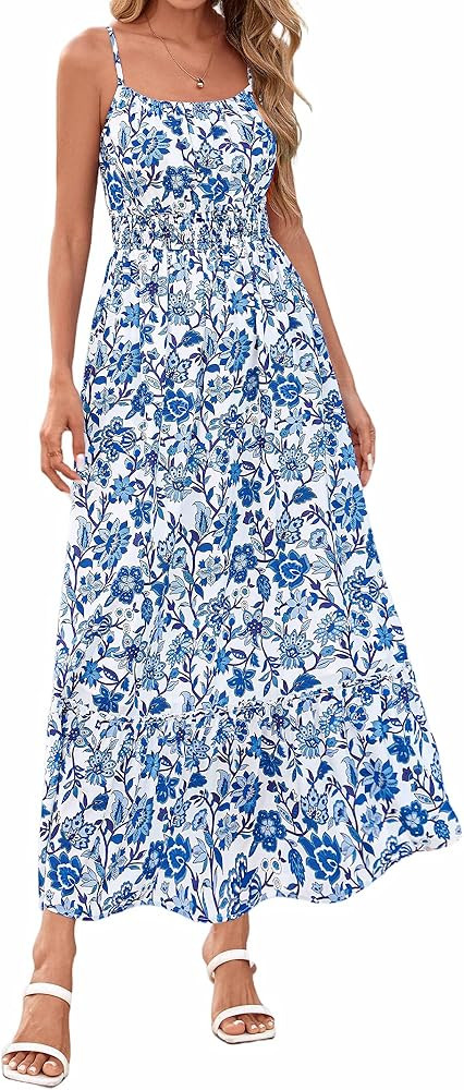 BTFBM Summer Dresses for Women 2026 Sleeveless Spaghetti Strap High Waist Boho Beach Vacation Clo... | Amazon (US)