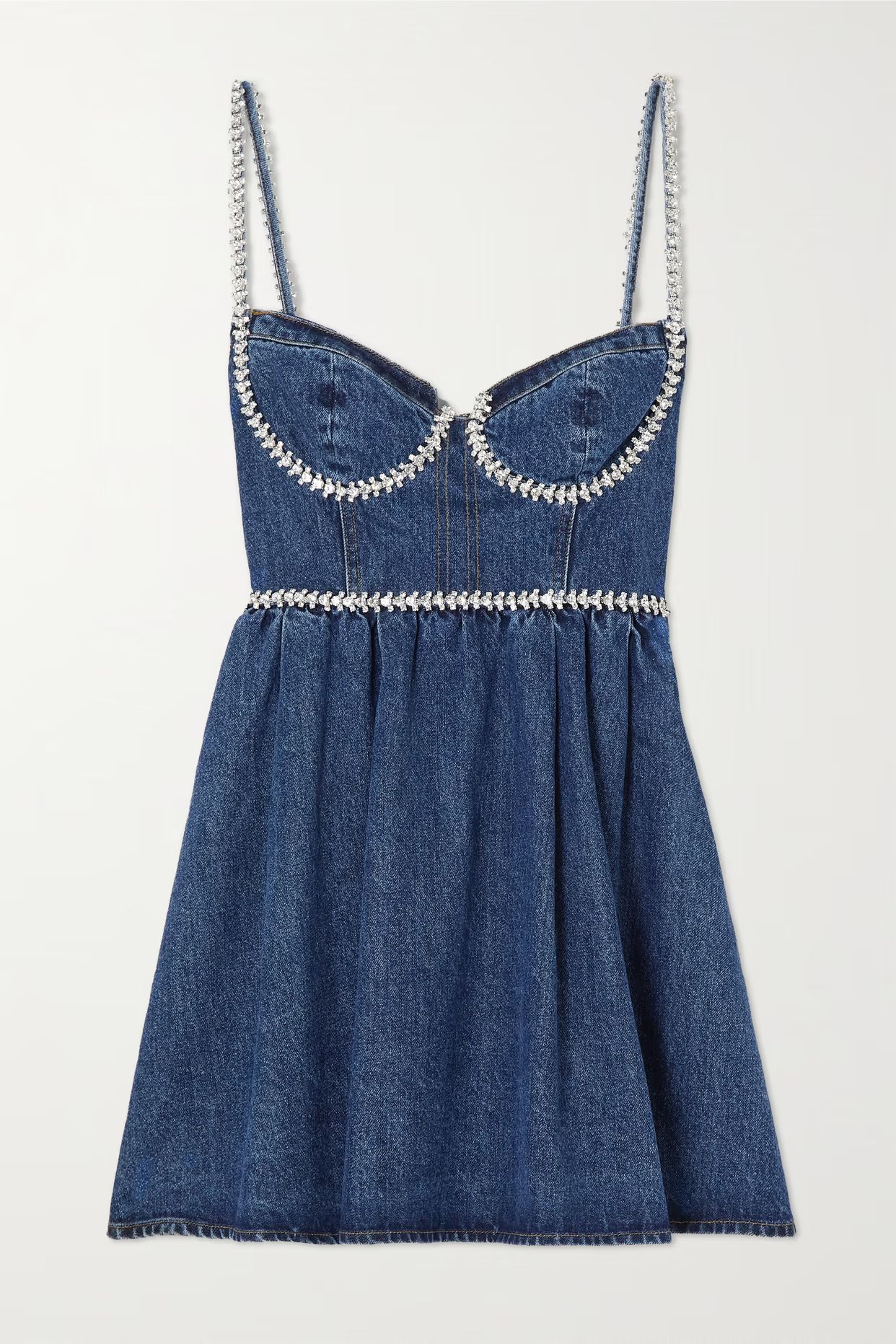 Self-Portrait - Crystal-embellished Denim Mini Dress - Blue | NET-A-PORTER (US)