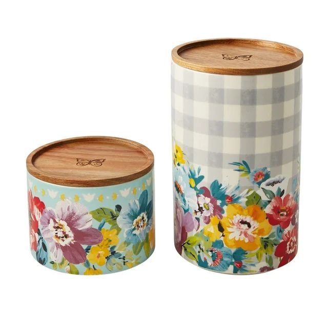 The Pioneer Woman Sweet Romance 4-Piece Ceramic Stacking Canisters Set with Wood Lids | Walmart (US)