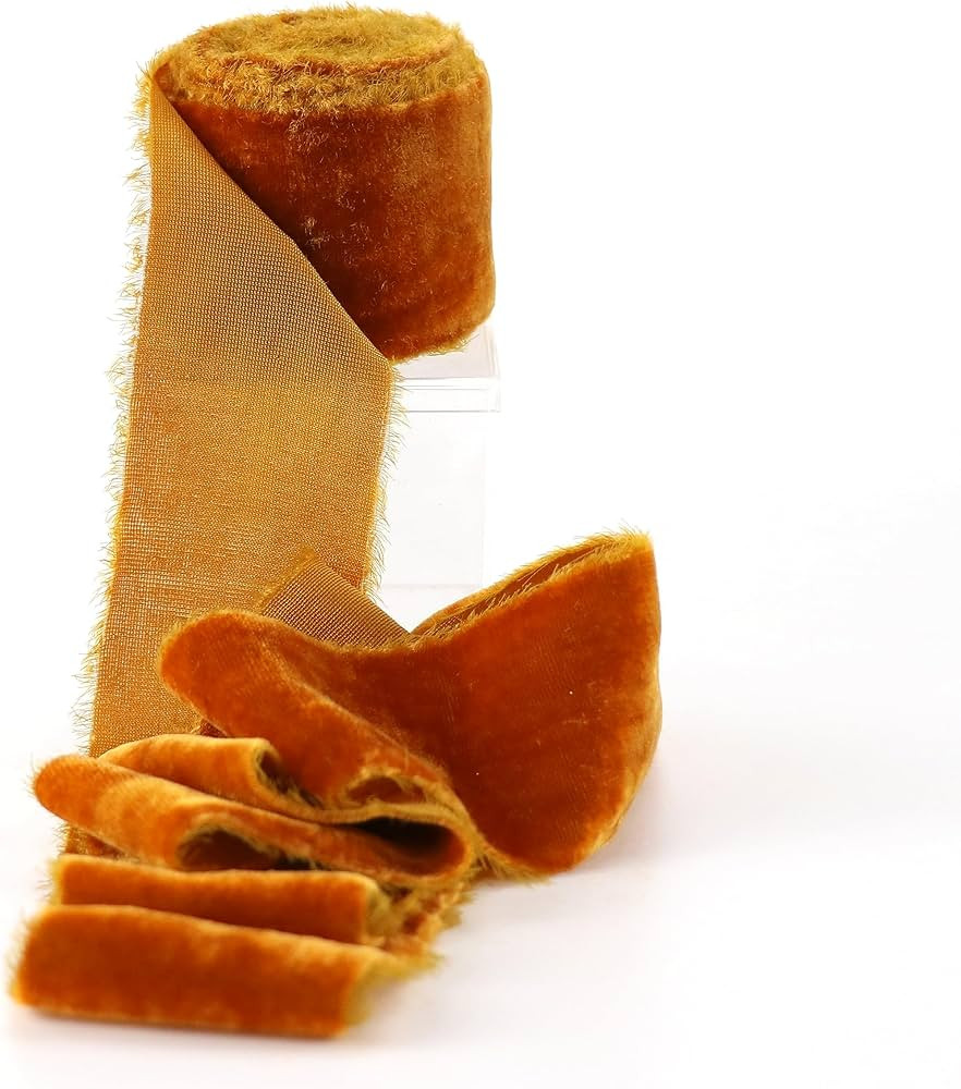 MAYREEL Terracotta Velvet Ribbon 2 Inch x 3 Yards Frayed Edge Silk Velvet Ribbon Hand Torn Burnt ... | Amazon (US)