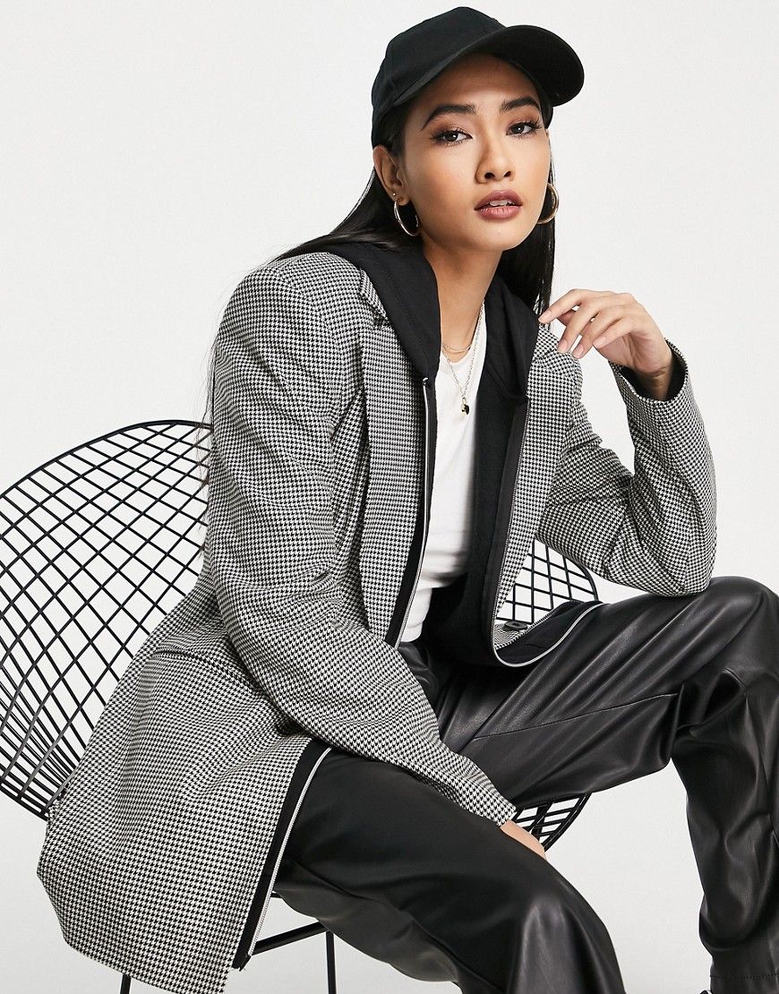 River Island houndstooth check nipped dad blazer co-ord in black | ASOS (Global)