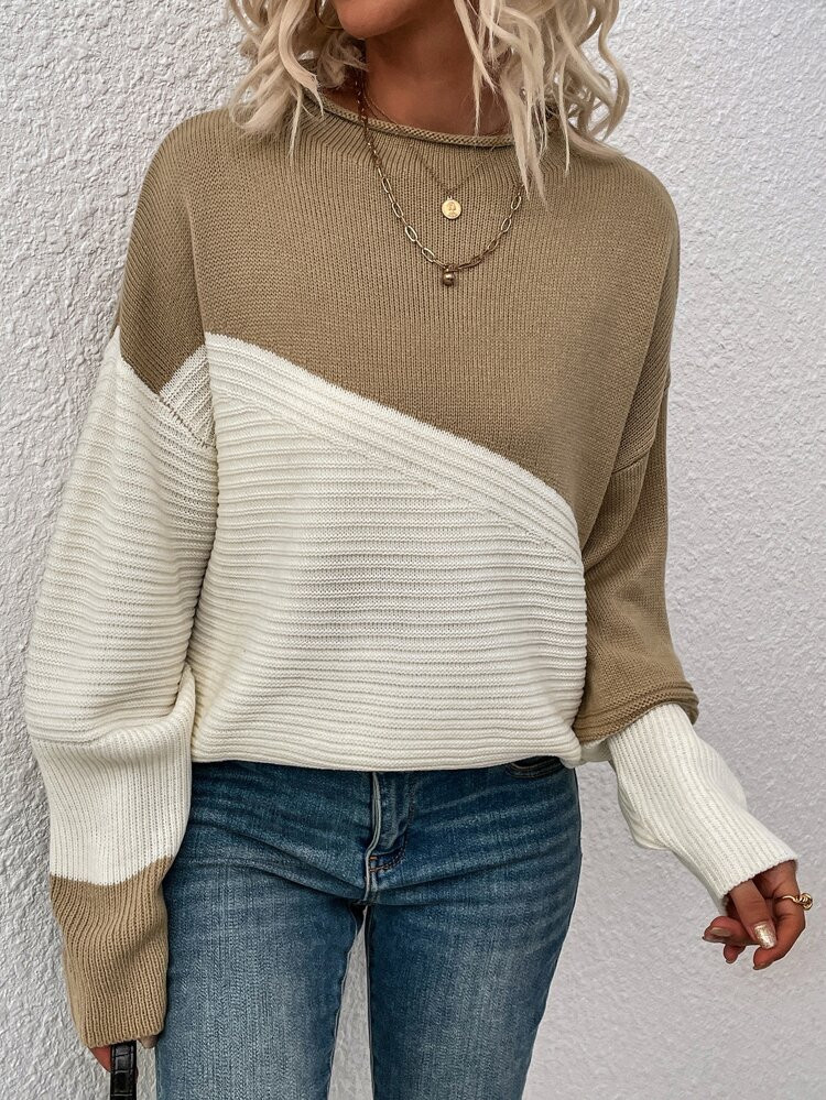 Colorblock Pattern Drop Shoulder Sweater | SHEIN