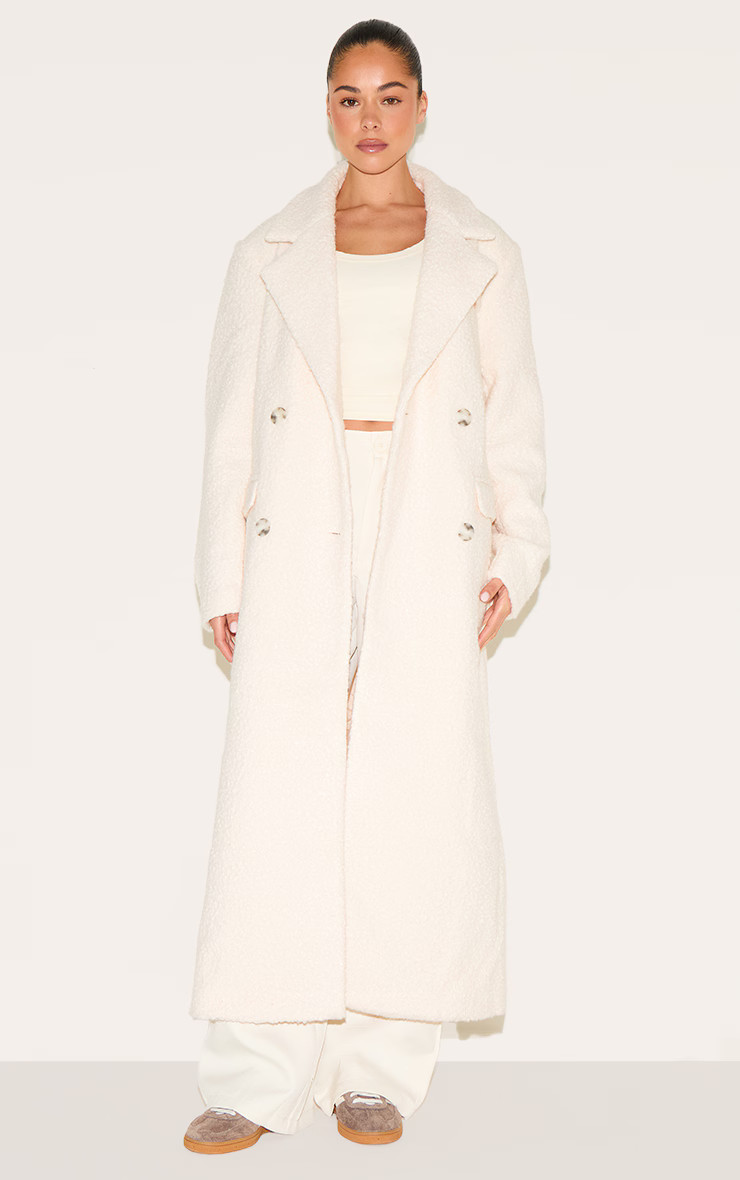 Ecru Boucle Double Breasted Structured Maxi Coat | PrettyLittleThing US