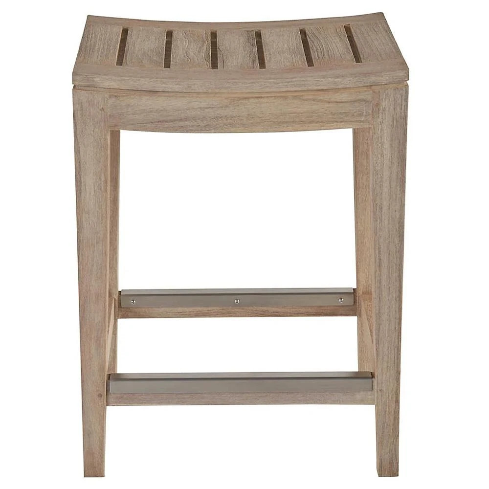Sophia Coastal Beach Brown Teak Outdoor Counter Stool | Kathy Kuo Home