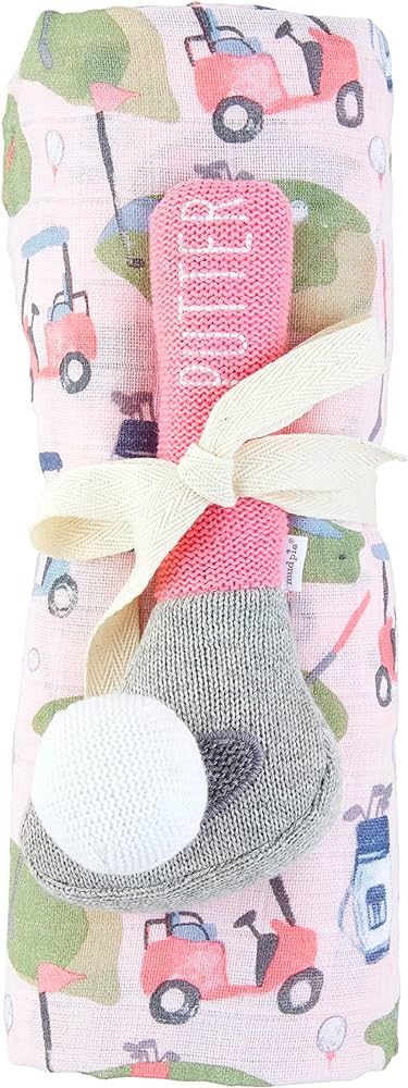 Mud Pie Pink Golf Swaddle and Rattle | Amazon (US)