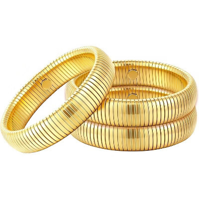 Chunky Stretch Bangles Bracelets 24K Gold Plated Stainless Steel Bracelets Flexible Wide Stack Bracelets 3 Pcs Gold Set-10mm 6.2 | Target