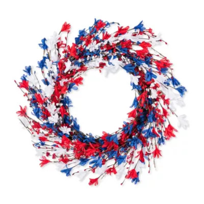 Glitzhome 24"D Patriotic/ Americana Red&White&Blue Floral Wreath | Belk