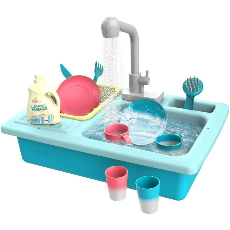 HOLYFUN Color Changing Play Kitchen Sink Toys, Children Electric Dishwasher Playing Toy with Runn... | Walmart (US)