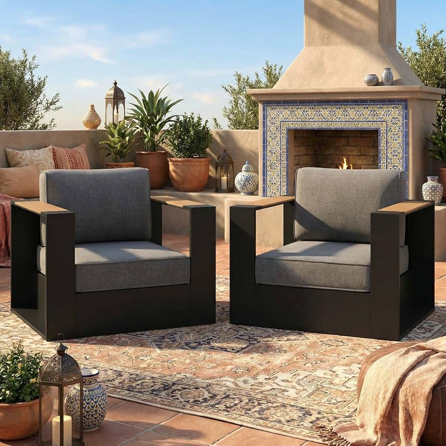 LayinSun 2 Pieces Aluminum Patio Furniture Set, Oversized Outdoor Conversation Set 2 Seats with 6... | Amazon (US)