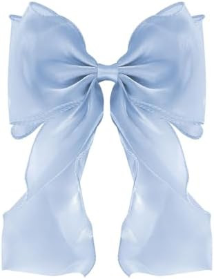 Large Hair Bow Clips for Women Blue Bright Silk Hair Bow Clips Long Tail French Hair Ribbon Coque... | Amazon (US)
