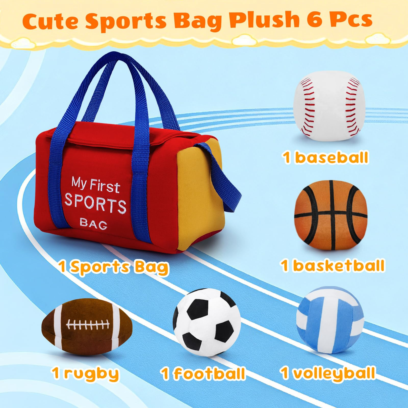 My First Sports Bag Plush, Baby Sports Toys Plushie with 5 Pcs Ball Plushy for Toddlers, First Bi... | Amazon (US)