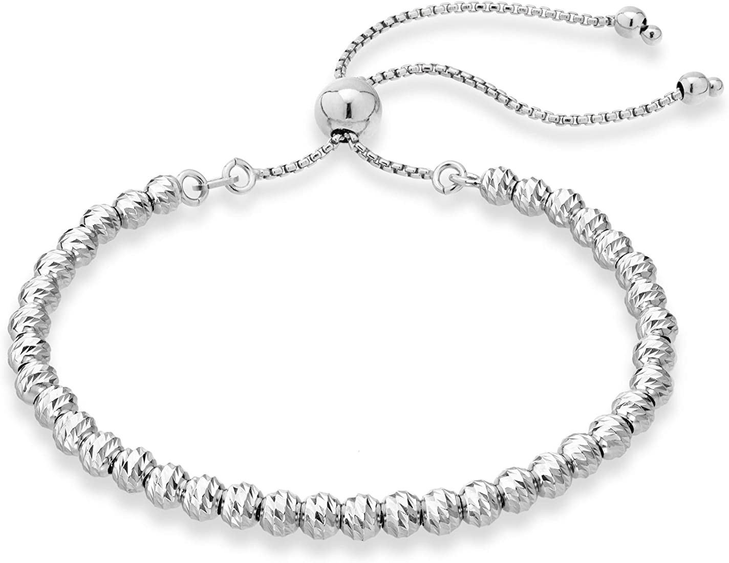 Miabella 925 Sterling Silver or Yellow Gold Over Silver Diamond-Cut Adjustable Bolo 4mm Bead Brac... | Amazon (US)