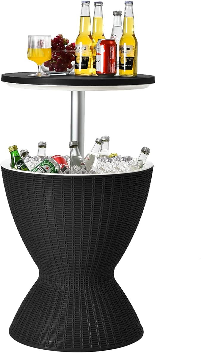 Tangkula Outdoor Cool Bar Table, Rattan Patio 8 Gallon Beer and Wine Cooler, All-Weather Ice Buck... | Amazon (US)