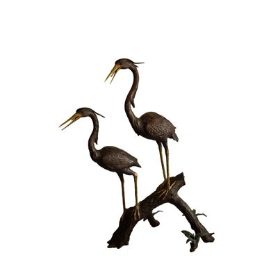 Anthonie Weather Resistant Two Herons on a Tree log Bronze Fountain Statue 38" x 19" x 64"H | Wayfair North America