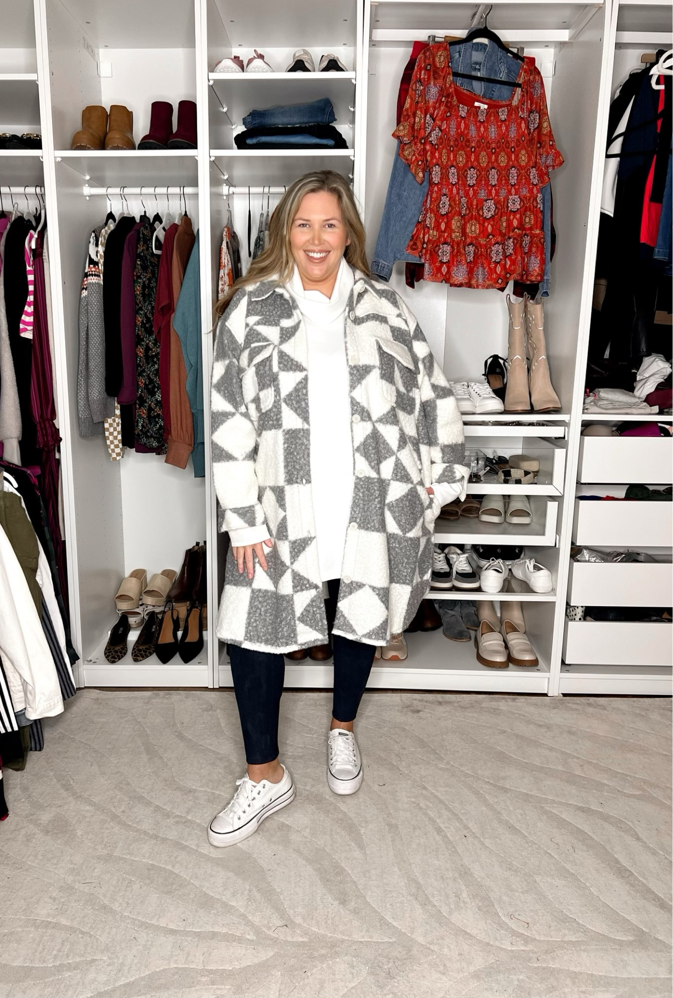 Day 5/5 of Plus Size Outfits with Leggings! Wearing a pair of Faux
Suede leggings from Spanx (2X), a 
Spanx tunic turtleneck pullover (3X) - use code ASHLEYDXSPANX for a discount! Added this super cozy maurices jacket (2X). Converse sneakers are from Nordstrom!

#LTKstyletip #LTKHoliday #LTKplussize