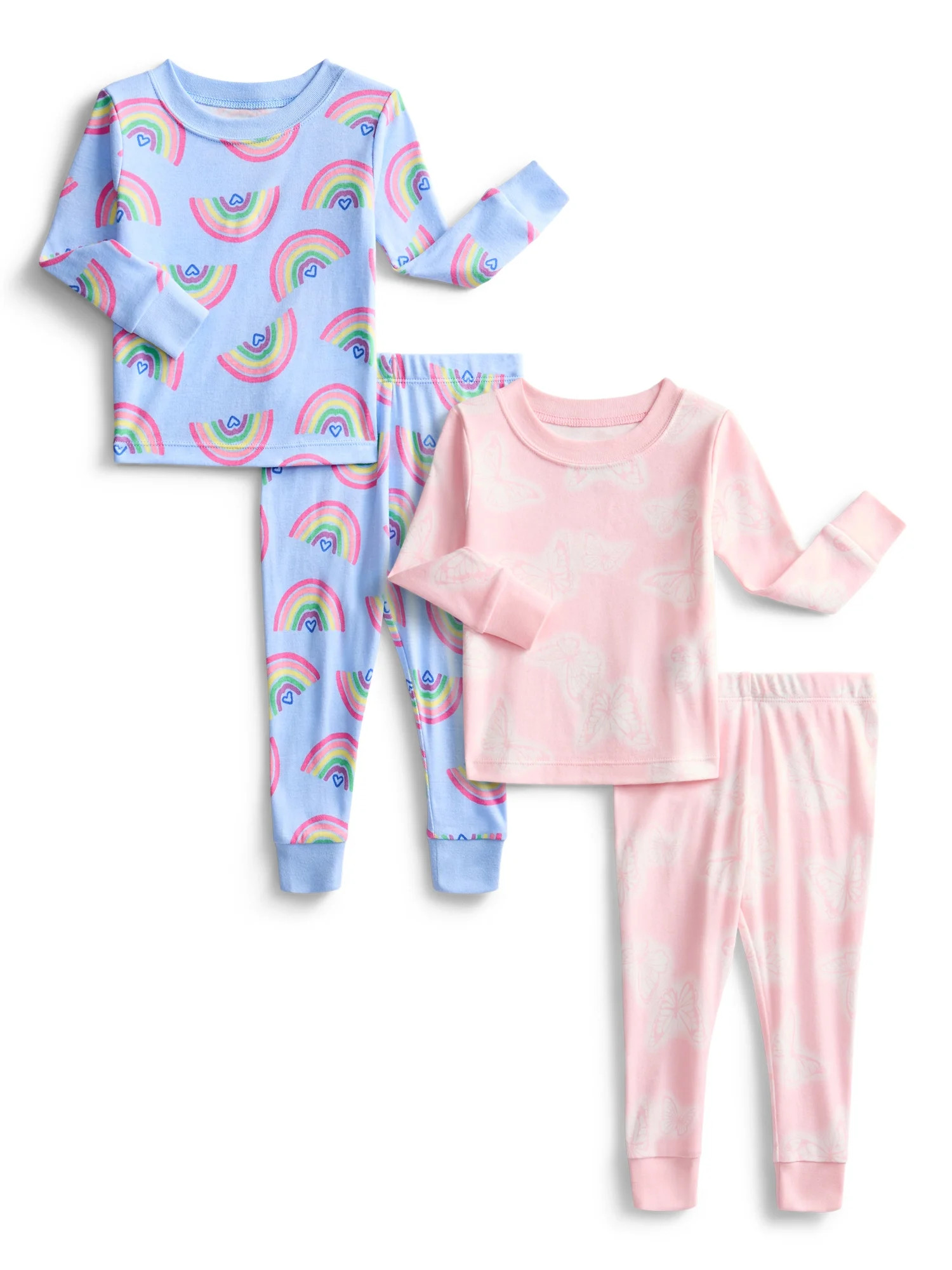 Wonder Nation Toddler Boys or Girls Cotton Snug Fit Long Sleeve Pajama Top and Pants Set, 4-Piece... | Walmart (US)