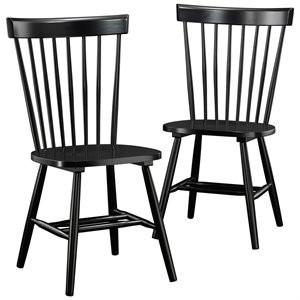 Pemberly Row Solid Wood Spindle Back Dining Chair in Black (Set of 2) | Homesquare