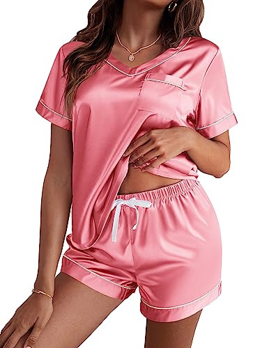 Ekouaer Silk Pajama for Women Short Sleeve Satin Pj Set Two Piece Soft Sleepwear Loungewear, S-XX... | Amazon (US)