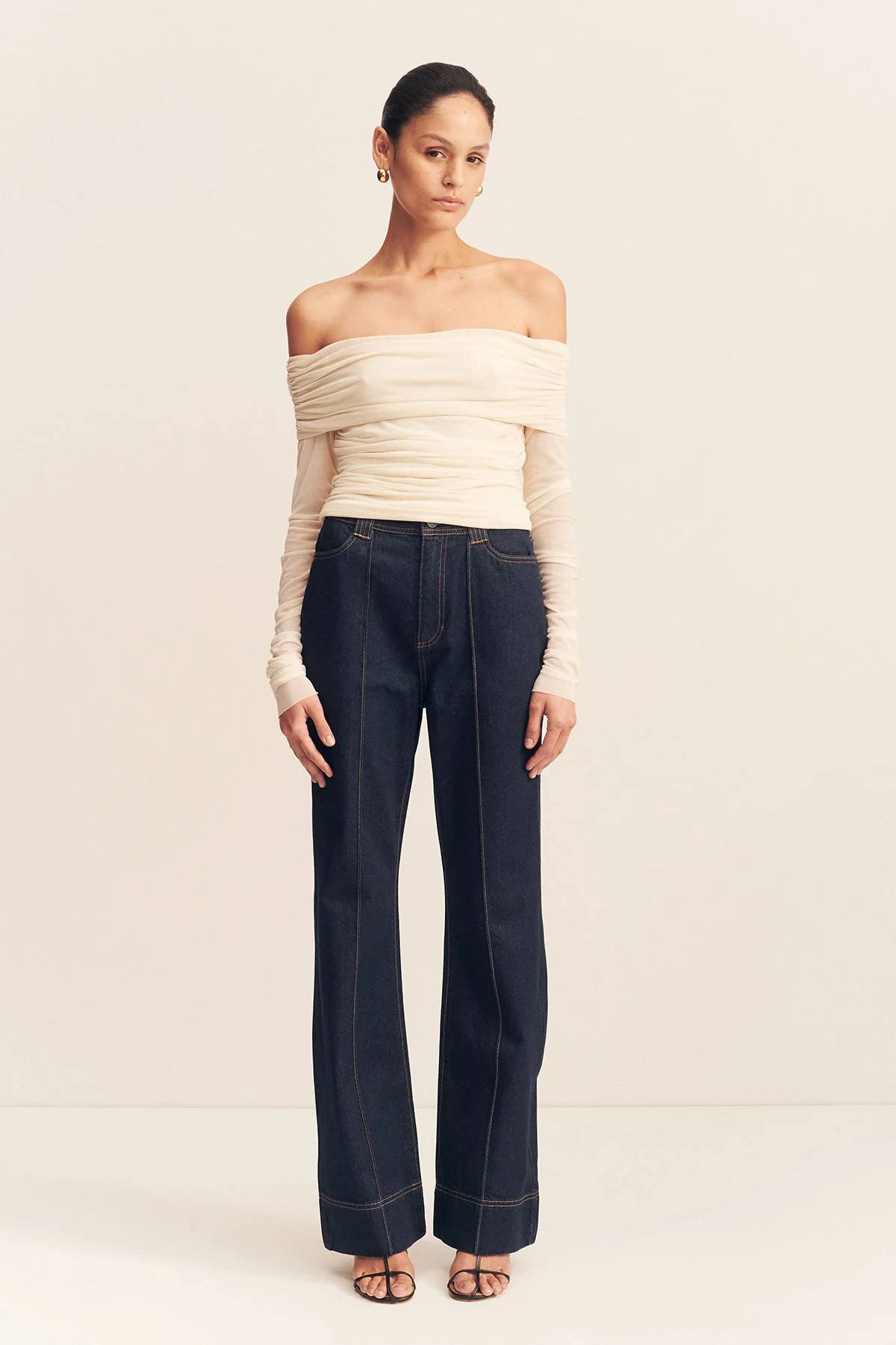 Mira Long Sleeve Off Shoulder Top | Ivory | Tops | Shona Joy | Shona Joy