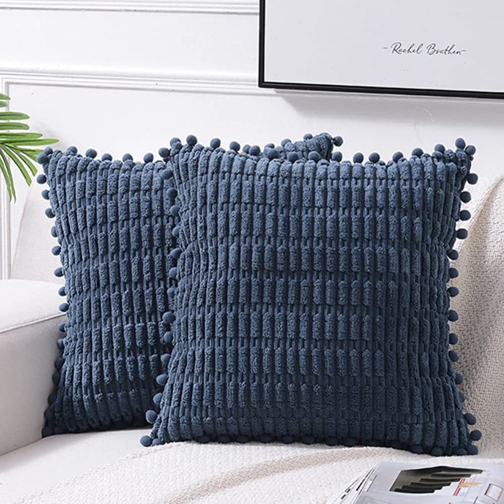 Fancy Homi 2 Packs Dusty Blue Decorative Throw Pillow Covers 26x26 Inch with Pom-poms for Couch Bed  | Amazon (US)
