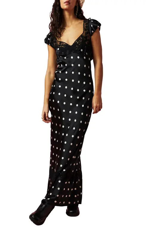 Free People Butterfly Babe Polka Dot Cutout Maxi Dress in Black And White Comb at Nordstrom, Size La | Nordstrom