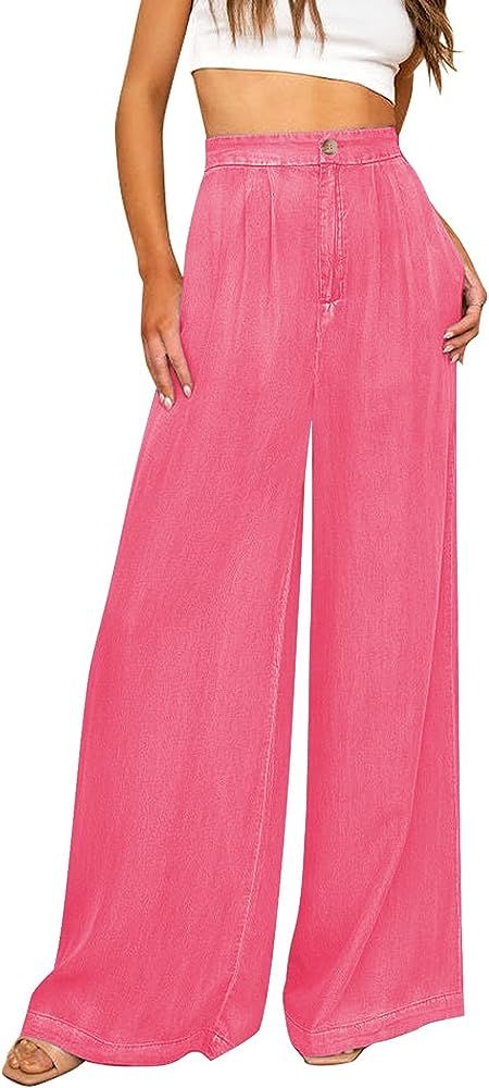 GRAPENT Wide Leg Pants for Women High Waisted Jeans Palazzo Pants Lightweight Summer Beach Flowy ... | Amazon (US)