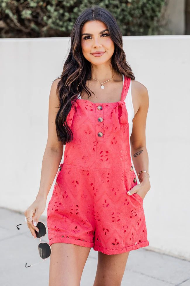 Pretty In Pink Hot Pink Eyelet Short Overalls | Pink Lily