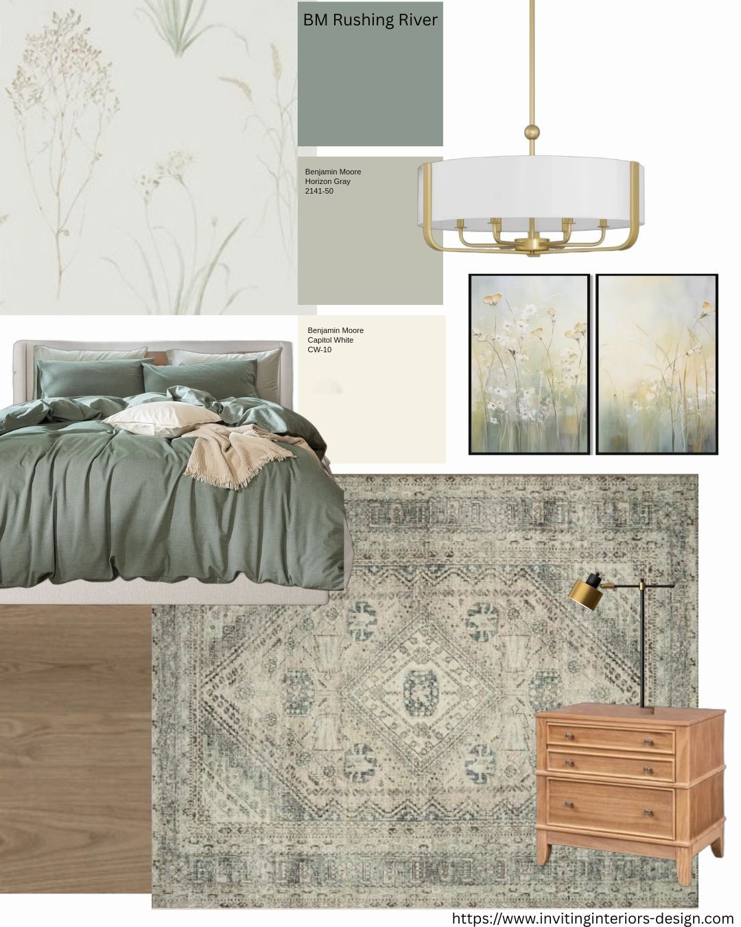 The most peaceful space in your home should be your bedroom. Here you unwind and recharge. Green is such a peaceful colour. 

@benjaminmoore Rushing River, Horizon Gray, Capitol White.

#bedroomdecor #designerdetails #designcoach #humandesigner #designertips #wayfaircanada #wayfair #amazonhome #amazonmusthaves #invitinginteriors #arearug #bedroomfurniture #upholsteredbeds #greenbedding #greenbedroom #wallpaper #ceilinglight #woodfloors 

 #LTKcanada #LTKhome #LTKstyletip