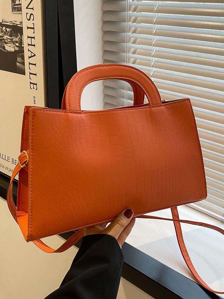 Crocodile Embossed Double Square Bag | SHEIN