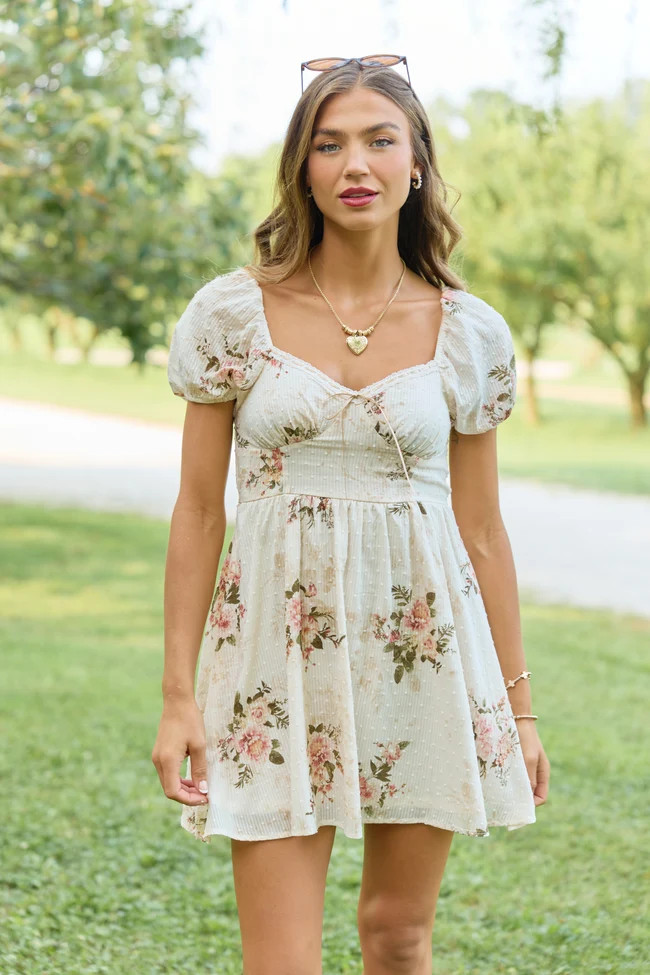 Meet Me There Champagne Floral Corset Mini Dress | Pink Lily