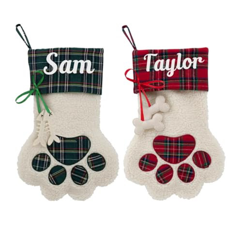 Dipopizt Personalized Christmas Stockings with Name, Christmas Decoration Gifts for Family, Kids, Santa, Holiday, Custom Xmas Stockings Fireplace Hanging Decor, Pet Paw Stockings 1PCS | Amazon (US)