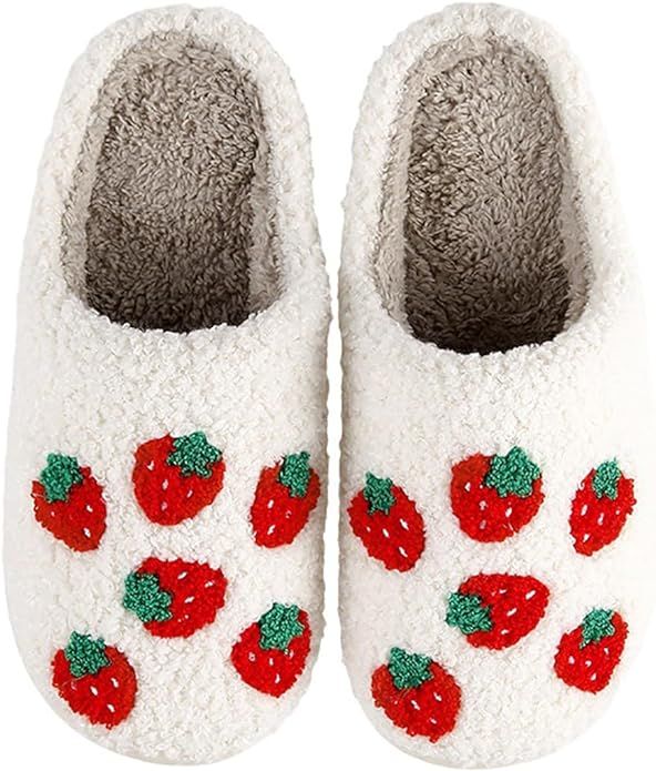 Womens Men Strawberry Pumpkin Slippers Lightning Bolt Smile Face Slippers Winter Indoor Fuzzy Hou... | Amazon (US)