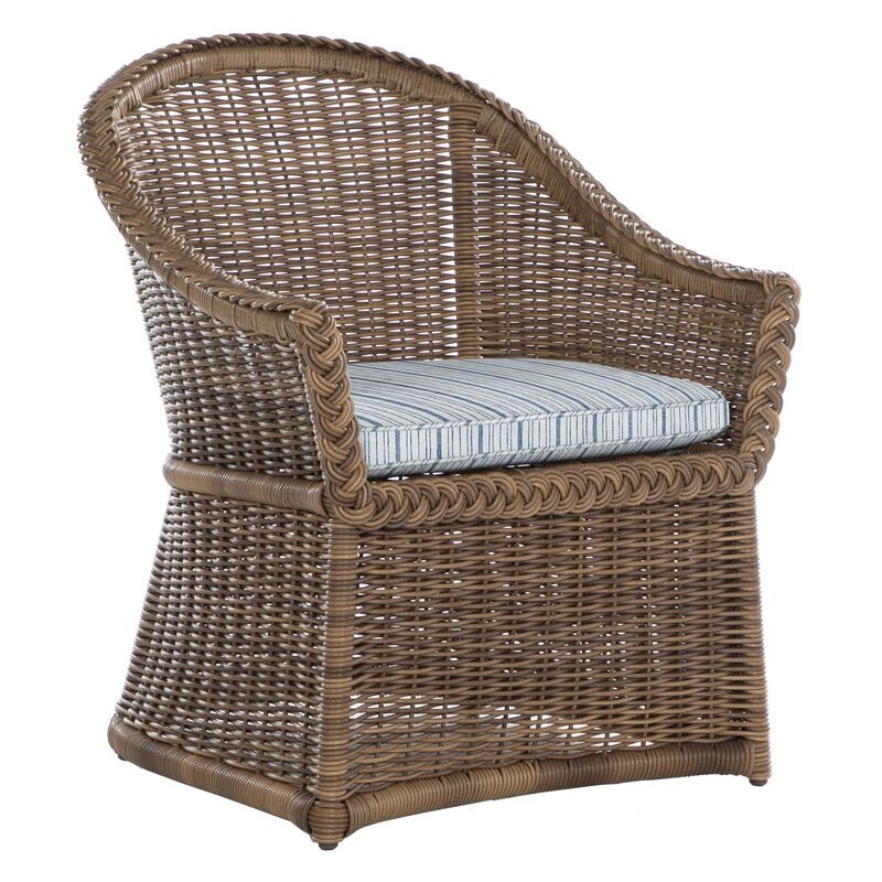 Emilia Raffia Dining Chair, Linen Indigo Stripe | One Kings Lane
