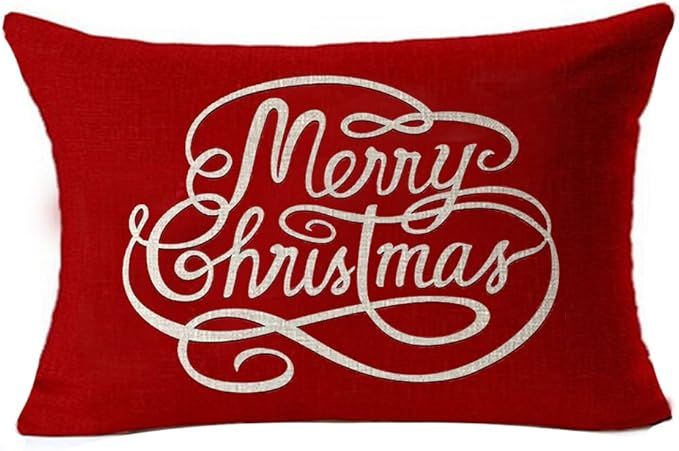 Andreannie Best Gift Merry Christmas Happy Winter Simple Letters in Red Cotton Linen Throw Waist ... | Amazon (US)