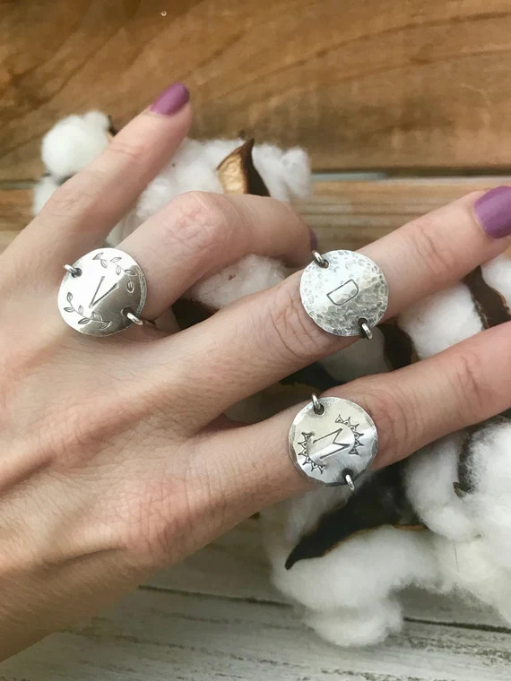 Personalized ring, silver ring, custom initial rings for her, boho rings, circle rings, gift for ... | Etsy (US)