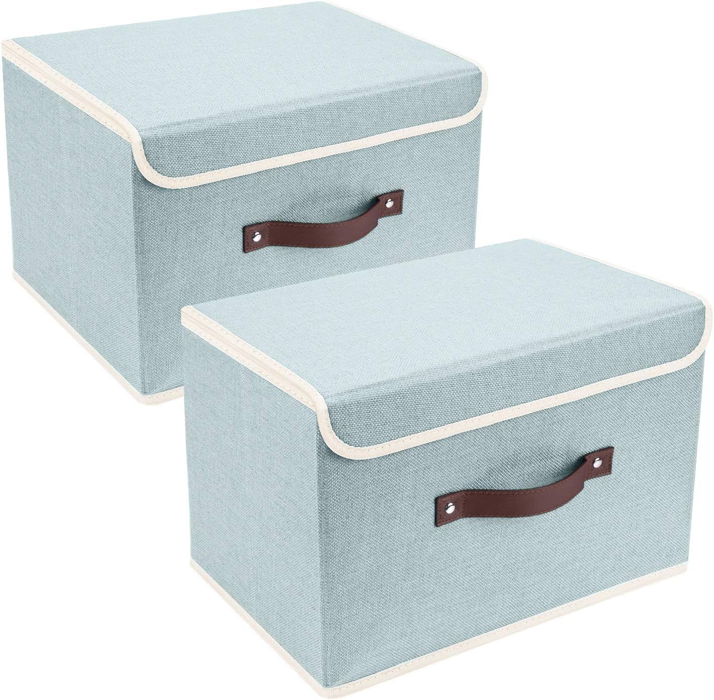 TYEERS Foldable Storage Bins 2 Pack Fabric Storage Boxes with Lids and Handles Storage Organizers... | Amazon (US)
