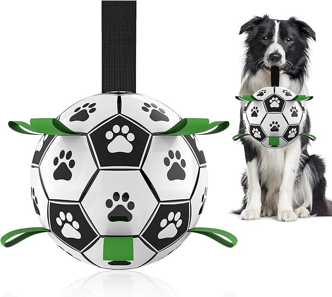 Dog Toys Soccer Ball with Grab Tabs, Interactive Dog Toys for Tug of War, Puppy Birthday Gifts, D... | Amazon (US)