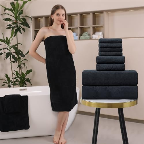 8-Piece Black Bath Towels Set,2 Oversized Large Bath Towels Sheet,2 Hand Towels and 4 Washcloths - 600 GSM Soft Luxury Towel Set,Highly Absorbent Quick Dry Towel Collection for Bathroom,Hotel and Spa | Amazon (US)