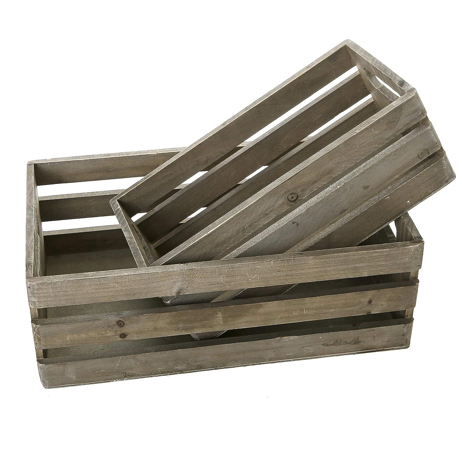 MyGift Distressed Gray Wood Nesting Boxes, Storage Crates w/Handles, Set of 2 (Renewed) | Amazon (US)
