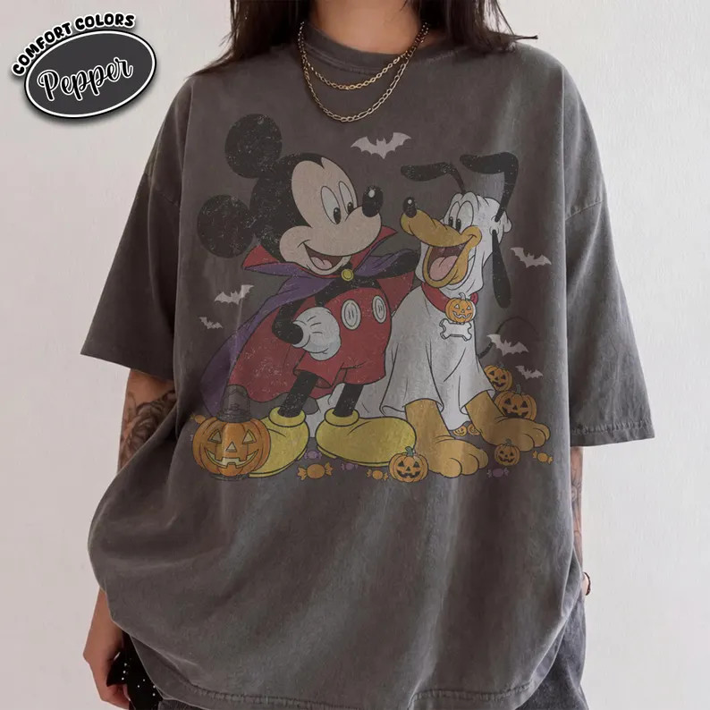 Vintage Mickey and Pluto Halloween Shirt, Comfort Colors Vampire Ghost Pumpkin Design Tee, Disney... | Etsy (Global)