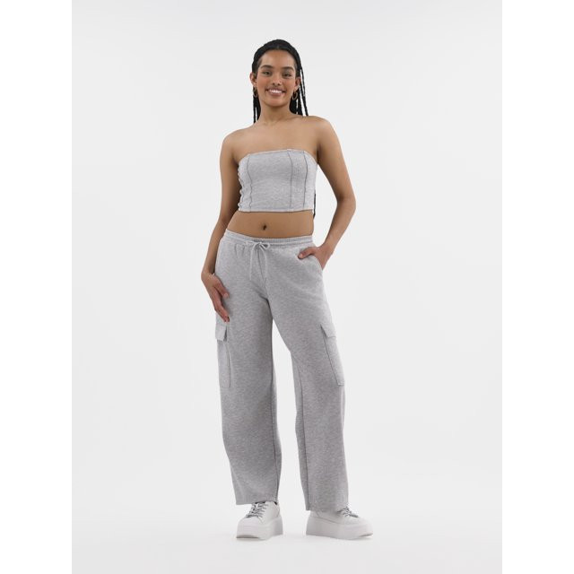 No Boundaries Tube Top and Cargo Sweatpants Set, 2-Piece, Women's | Walmart (US)