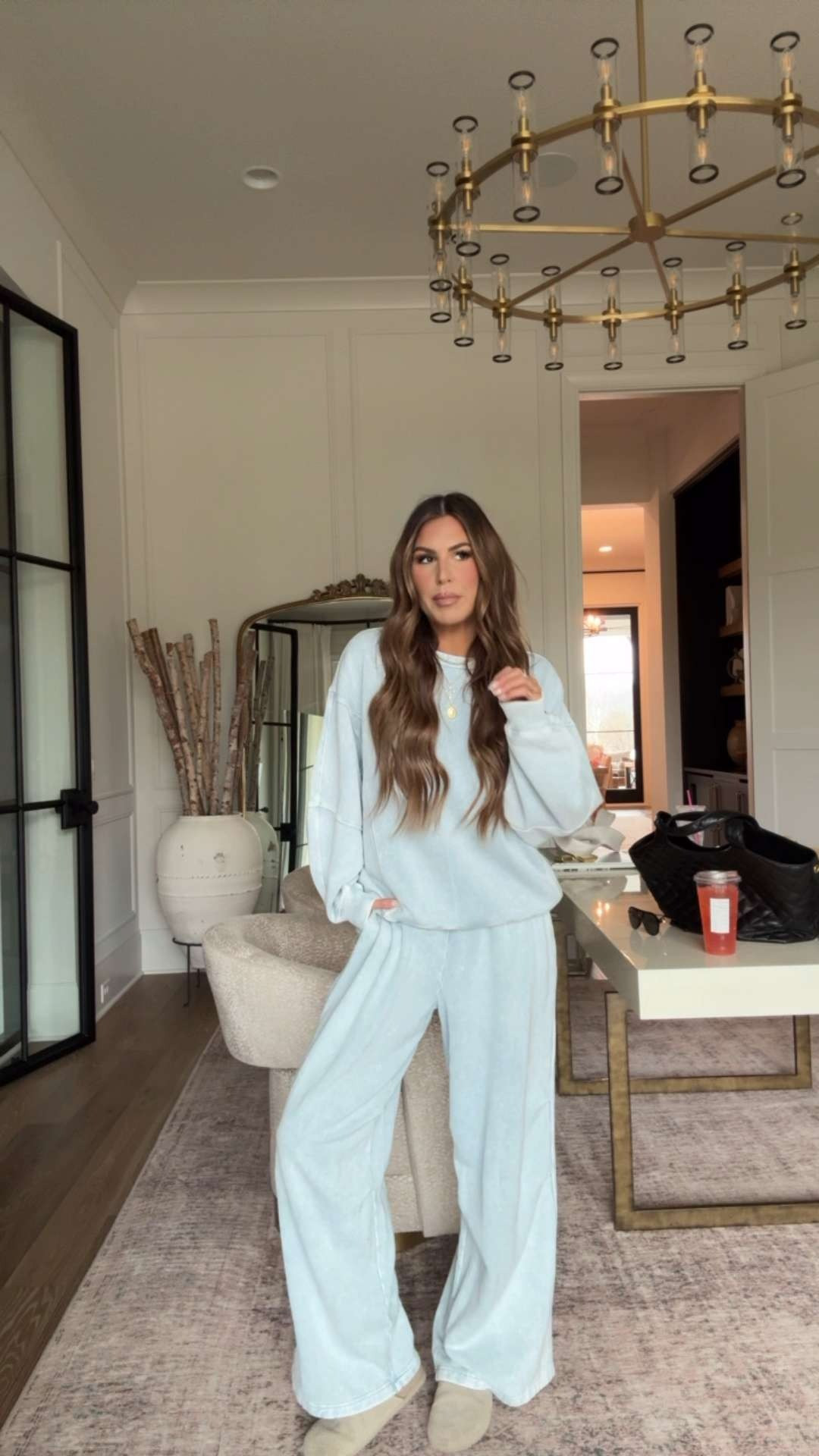 wearing a small sweatshirt and medium sweatpants 🩵 so comfy! 

 