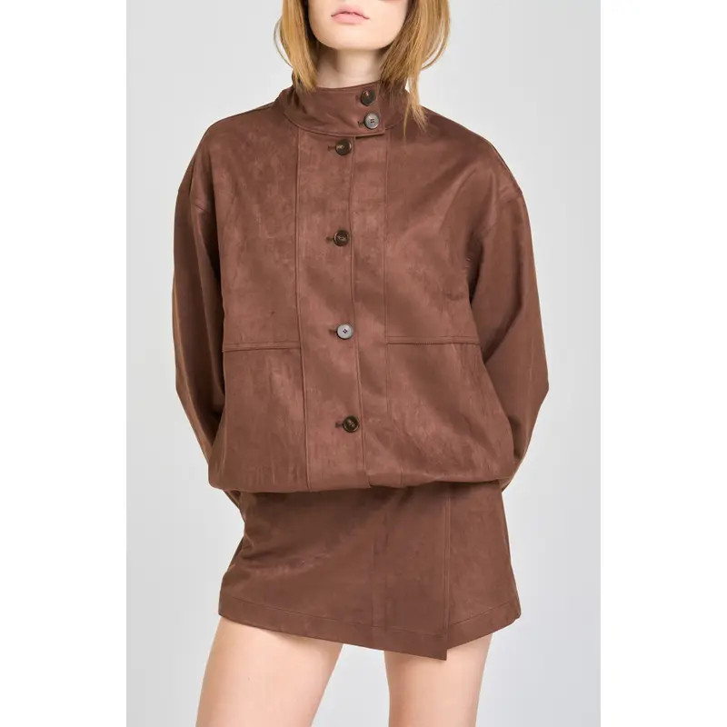 WAYF Parker Faux Suede Bomber Jacket in Black at Nordstrom, Size Large | Nordstrom
