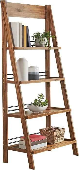4-Tier Ladder Bookshelf - Freestanding Bookcase with Bar Back Frame - Shelves for Living Room, Ki... | Amazon (US)