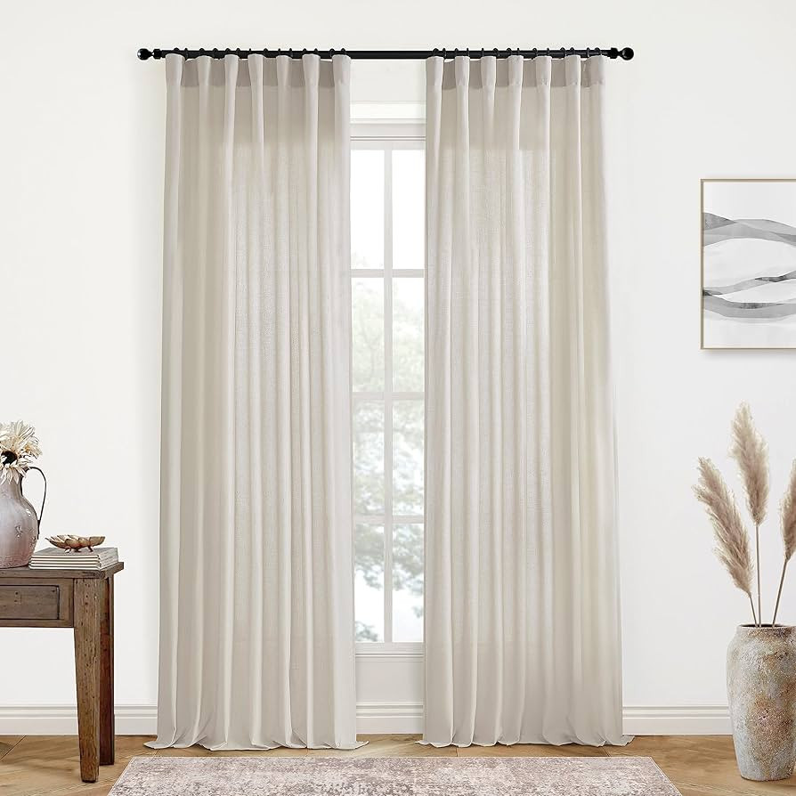 XTMYI Oatmeal Beige Curtains 84 Inches Long for Living Room 2 Panels Sets Stone Washed Linen Eart... | Amazon (US)