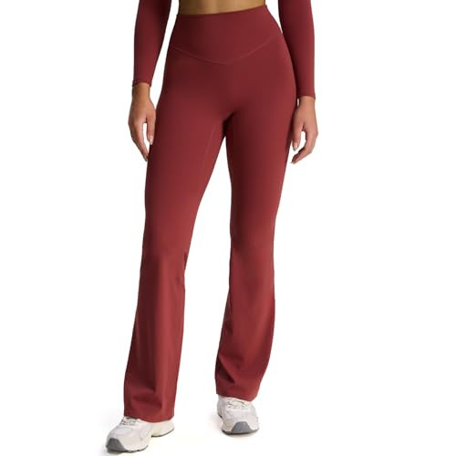 Aoxjox Flare Leggings for Women Hidden Scrunch Butt Lifting High Waisted Wide Leg Yoga Pants 32" (Burgundy, Large) | Amazon (US)