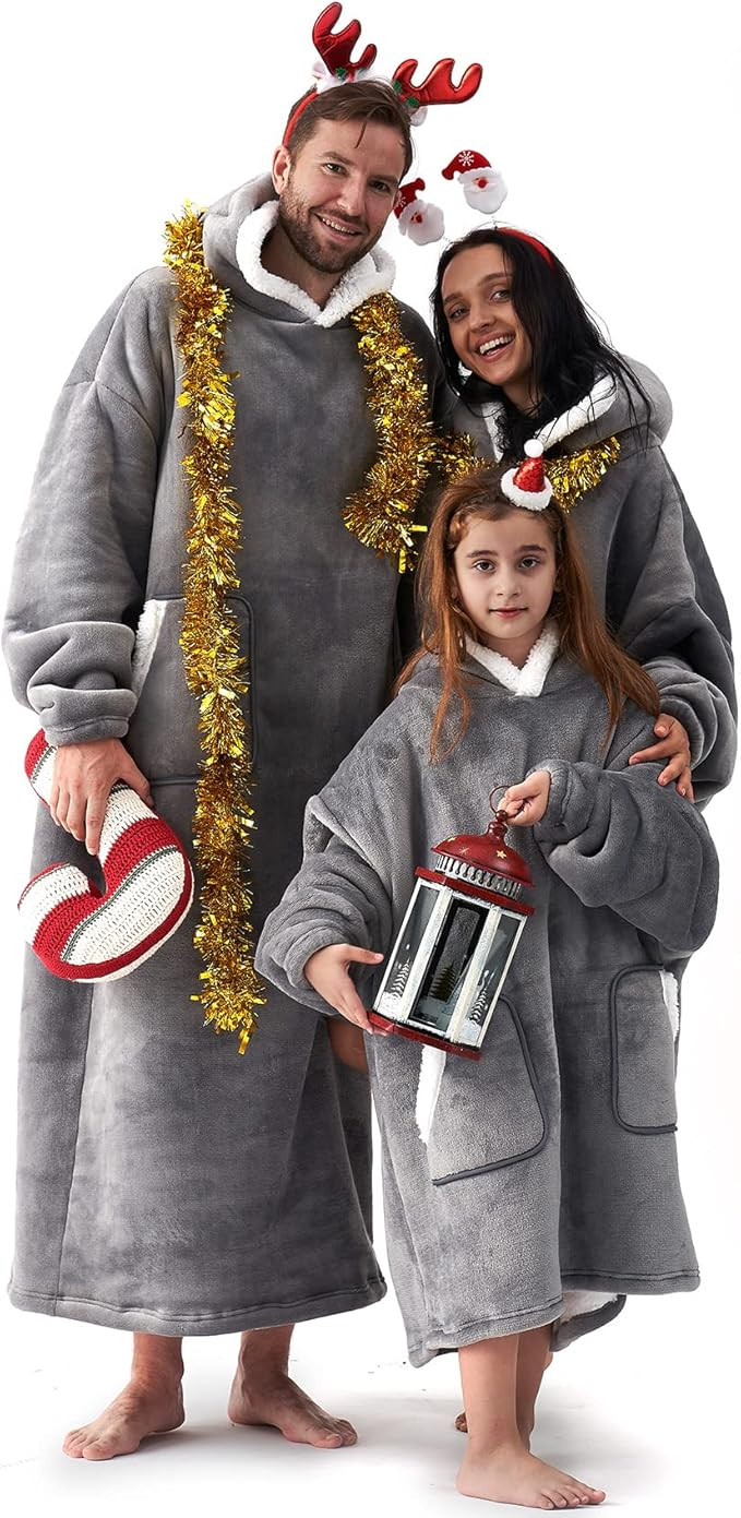 EHEYCIGA Wearable Blanket Hoodie for Adults and Kids, Flannel Fleece with Pockets and Sleeves Hoo... | Amazon (US)